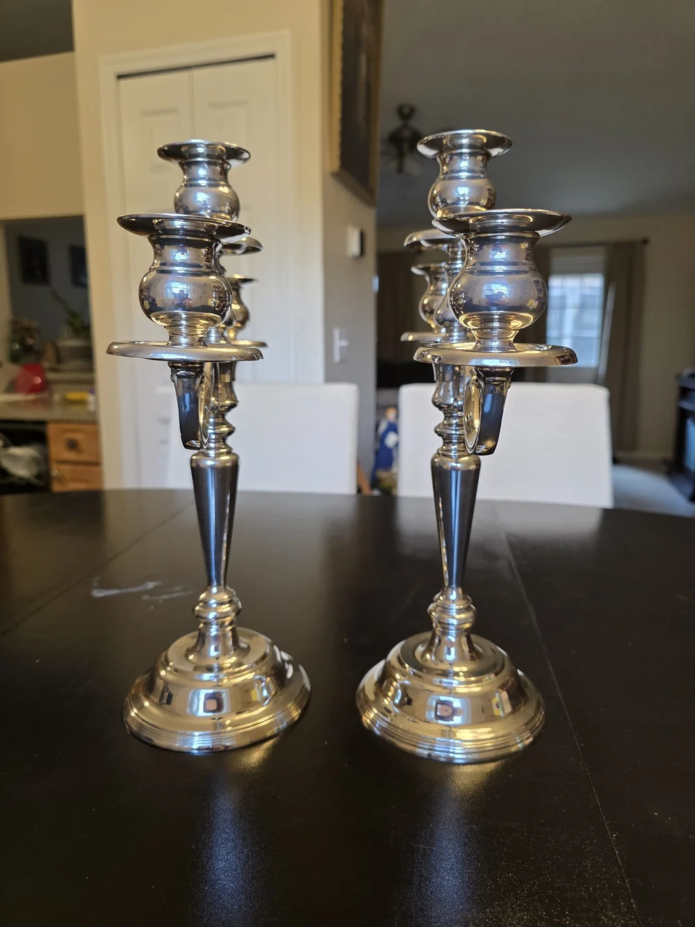 Source Unknown Silver Three-Arm Candelabra Pair